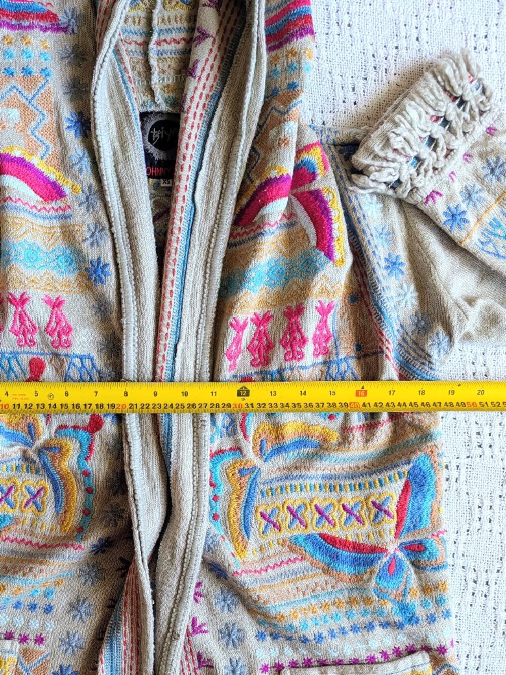 JOHNNY WAS BIYA Women's Embroidered Hooded Duster Cardigan Butterfly Beige Sz XS - Picture 6 of 7